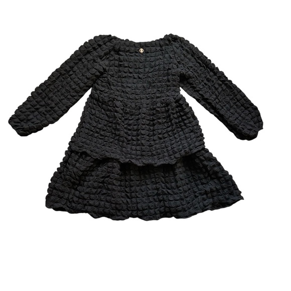Simply Southern Black Textured Long Sleeve Tiered Mini Dress Size Small NWT - Picture 4 of 11